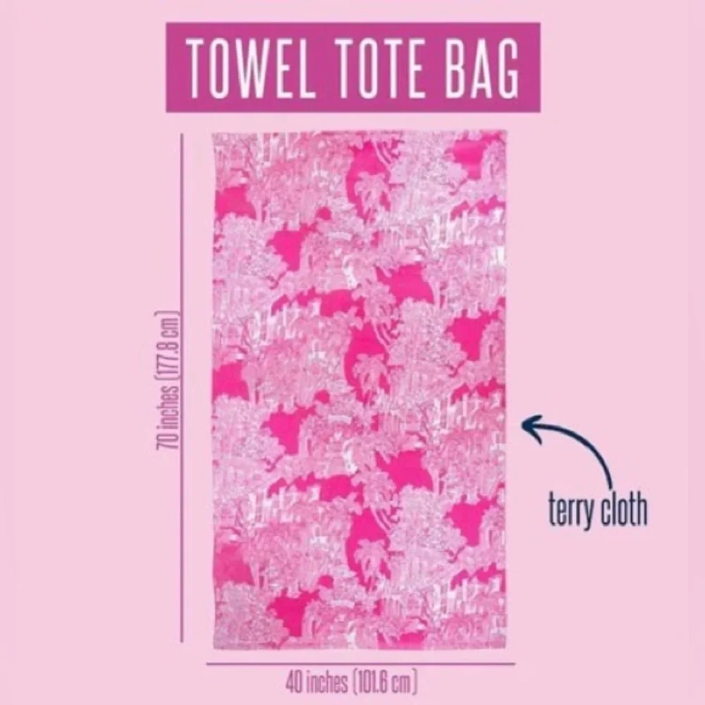New Lilly Pulitzer Towel Tote pink Palm Beach Toile